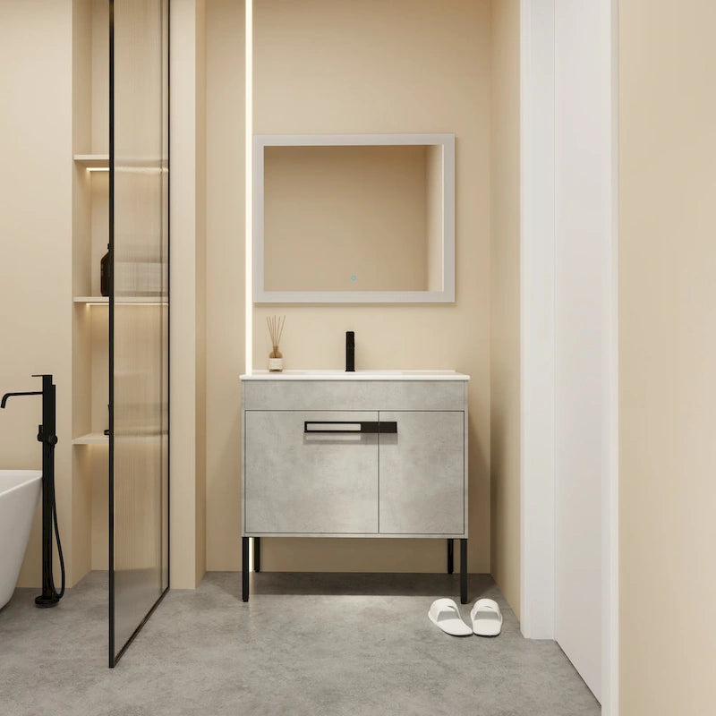 24 Inch/30 Inch /36 Inch Bathroom Vanity W/Sink Freestanding/Wall Mounted Vanity Ceramic Sink Set With Adjustable Shelf