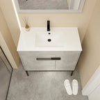 Meuble-lavabo de salle de bain 24 pouces/30 pouces/36 pouces avec évier autoportant/mural, ensemble d'évier en céramique avec étagère réglable