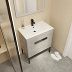 Meuble-lavabo de salle de bain 24 pouces/30 pouces/36 pouces avec évier autoportant/mural, ensemble d'évier en céramique avec étagère réglable