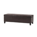 Elias Storage Ottoman Bench, Detailed Brown Faux Leather, 51 Inch