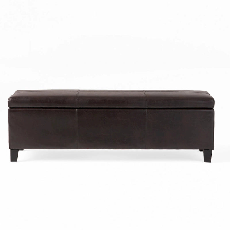 Banc de rangement ottoman, similicuir marron détaillé, 129,5 cm