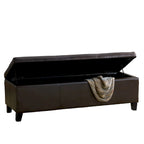 Banc de rangement ottoman, similicuir marron détaillé, 129,5 cm