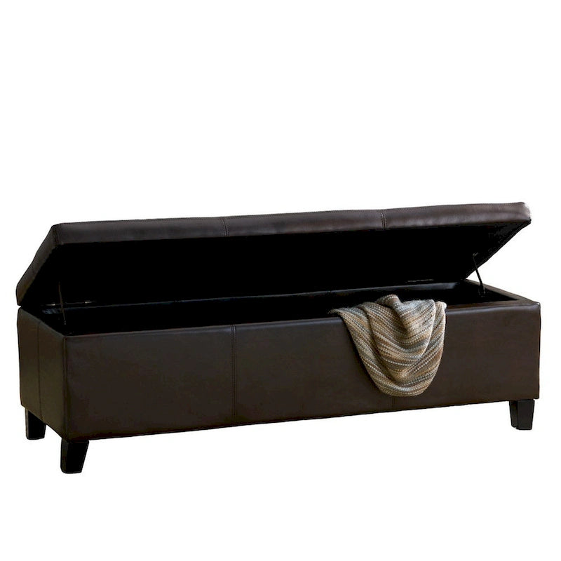 Banc de rangement ottoman, similicuir marron détaillé, 129,5 cm