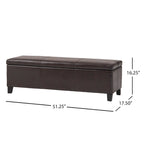 Banc de rangement ottoman, similicuir marron détaillé, 129,5 cm