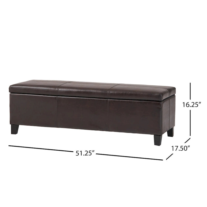 Banc de rangement ottoman, similicuir marron détaillé, 129,5 cm