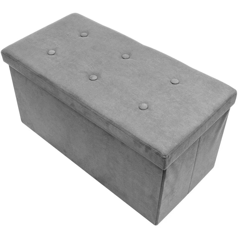 Banc de rangement / coffre contemporain en faux daim (Petit modèle en daim, gris)