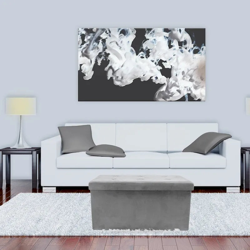 Banc de rangement / coffre contemporain en faux daim (Petit modèle en daim, gris)