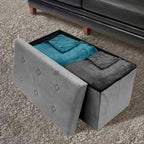 Banc de rangement / coffre contemporain en faux daim (Petit modèle en daim, gris)