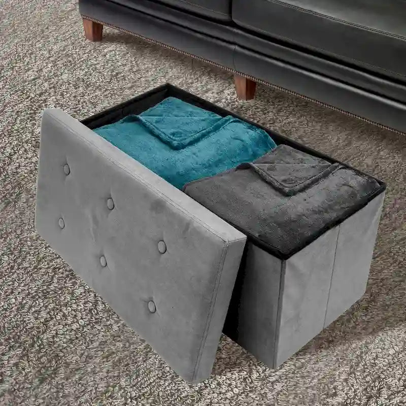 Banc de rangement / coffre contemporain en faux daim (Petit modèle en daim, gris)