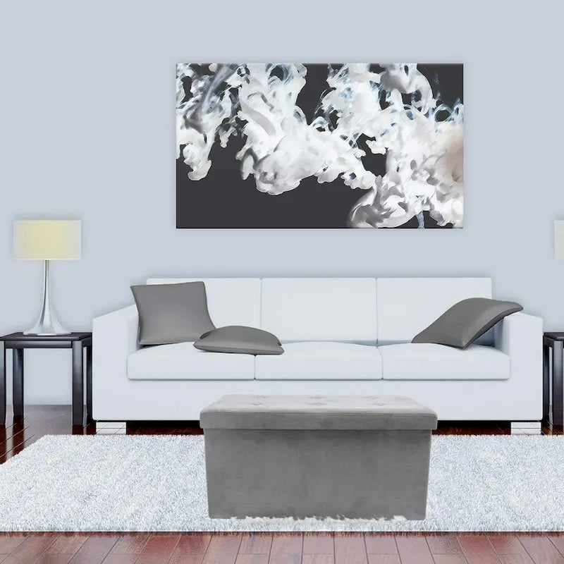 Banc de rangement / coffre contemporain en faux daim (Petit modèle en daim, gris)