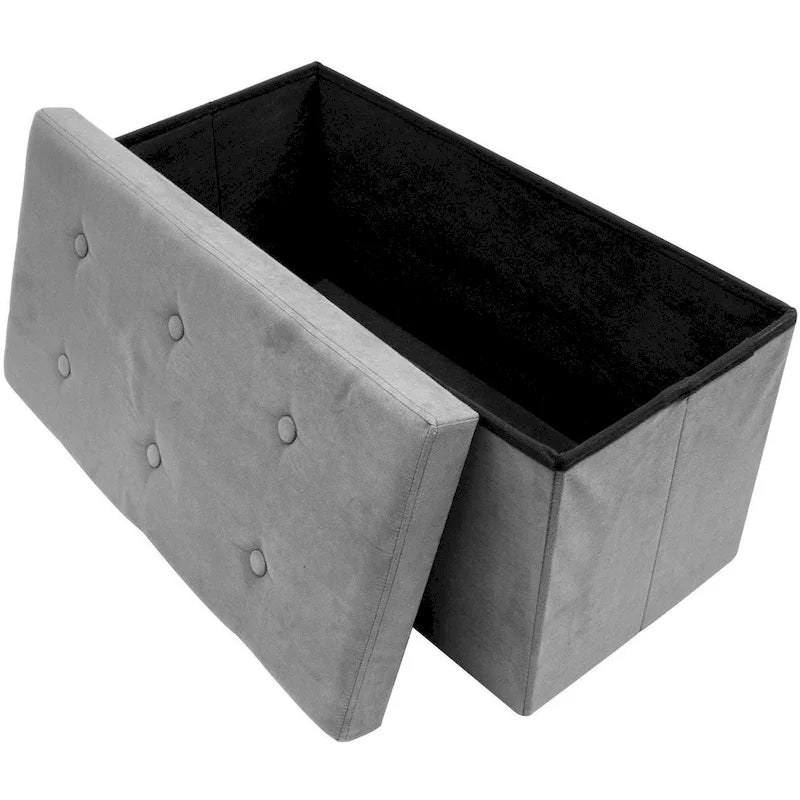 Banc de rangement / coffre contemporain en faux daim (Petit modèle en daim, gris)