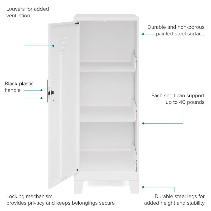 Armoire de rangement à 3 étagères avec porte ventilée de 42,5 po de hauteur