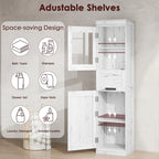 Meuble de salle de bain haut, Armoire de rangement étroite avec portes et étagère réglable