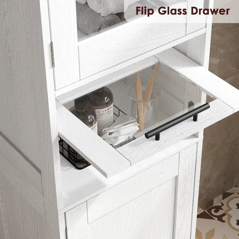 Meuble de salle de bain haut, Armoire de rangement étroite avec portes et étagère réglable