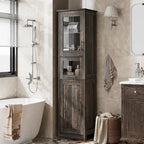 Meuble de salle de bain haut, Armoire de rangement étroite avec portes et étagère réglable