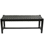Banc tissé fait main en cuir noir ou marron - 47 x 18 x 17