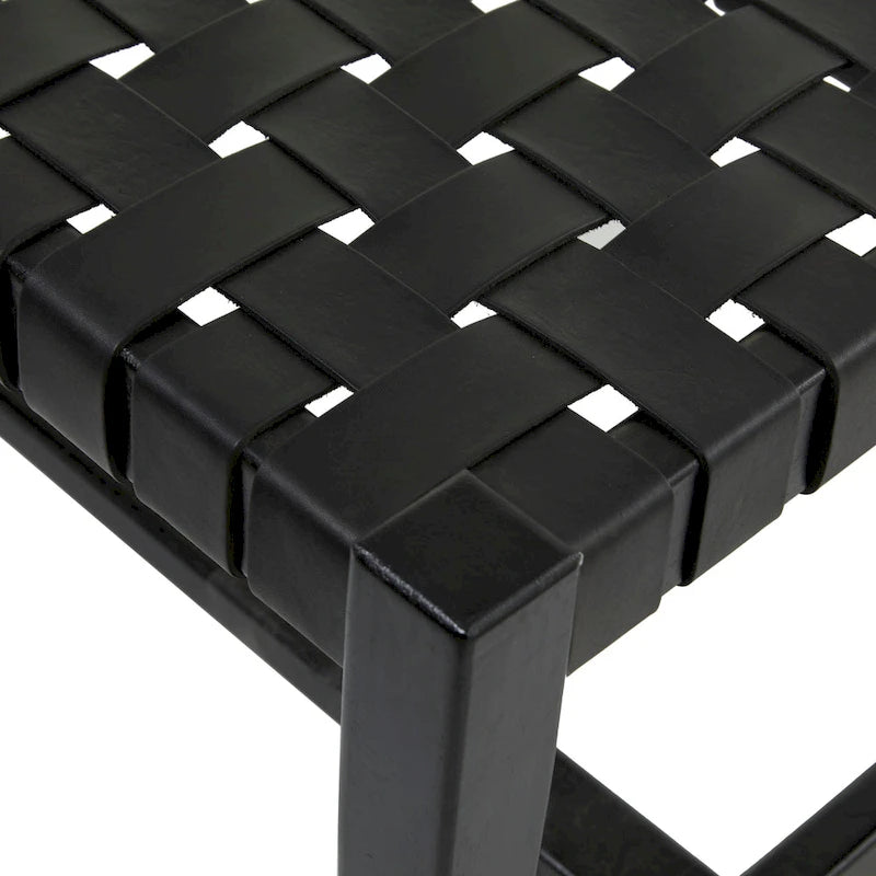 Banc tissé fait main en cuir noir ou marron - 47 x 18 x 17