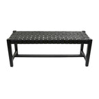 Banc tissé fait main en cuir noir ou marron - 47 x 18 x 17