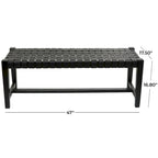 Banc tissé fait main en cuir noir ou marron - 47 x 18 x 17