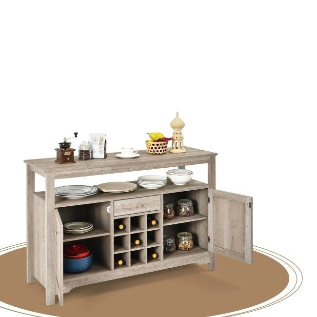 Bahut-Dessertes en Chêne Gris avec Meuble à Vins 9 Bouteilles - 115,5 cm L x 40,6 cm l x 80 cm H
