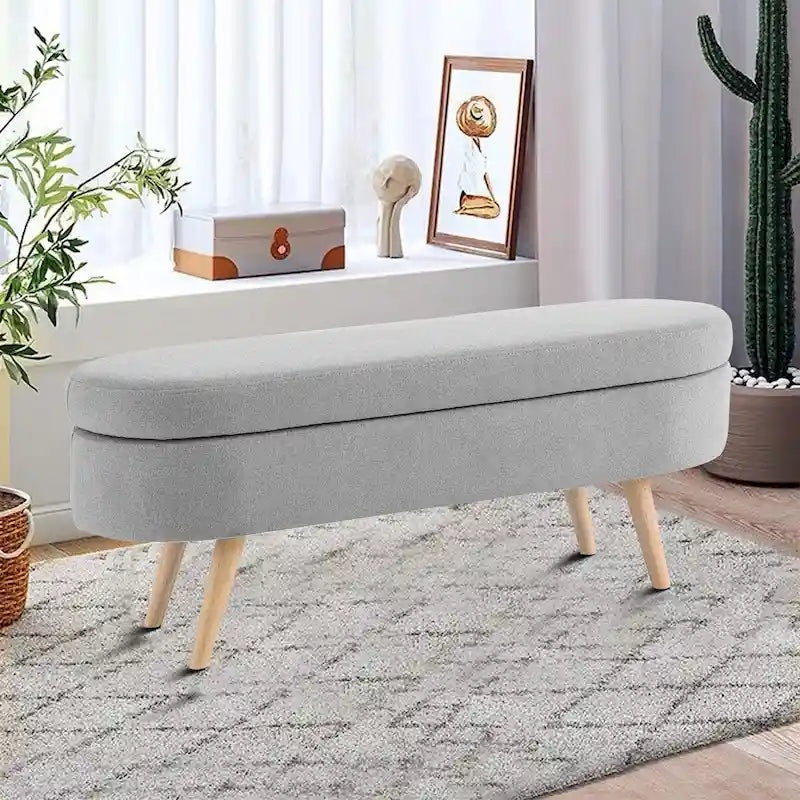 Banc de rangement capitonné en tissu de lin, style moderne et minimaliste, avec couvercle relevable