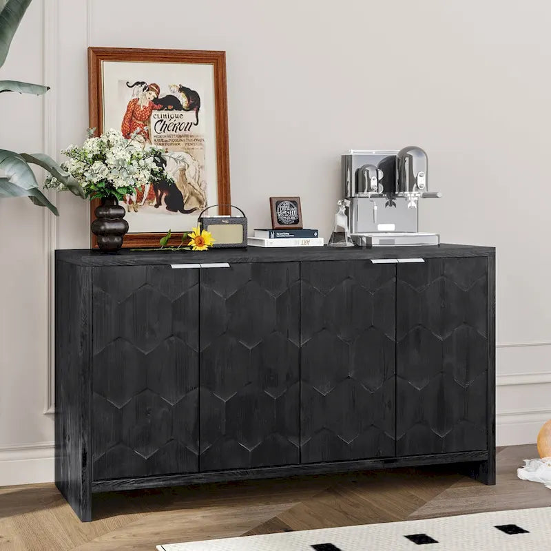 Meuble d'appoint style ferme, buffet en bois à 4 portes, desserte de salle à manger, armoire de rangement