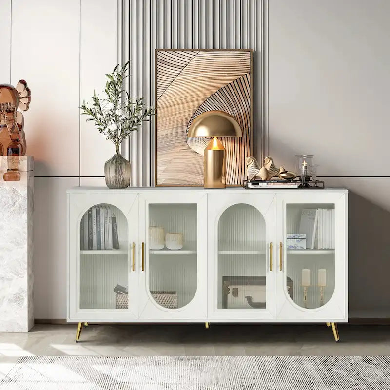 Meuble TV pour téléviseurs de plus de 65 pouces, meuble TV en bois avec placard de rangement et étagères réglables, console multimédia pour salon et chambre à coucher