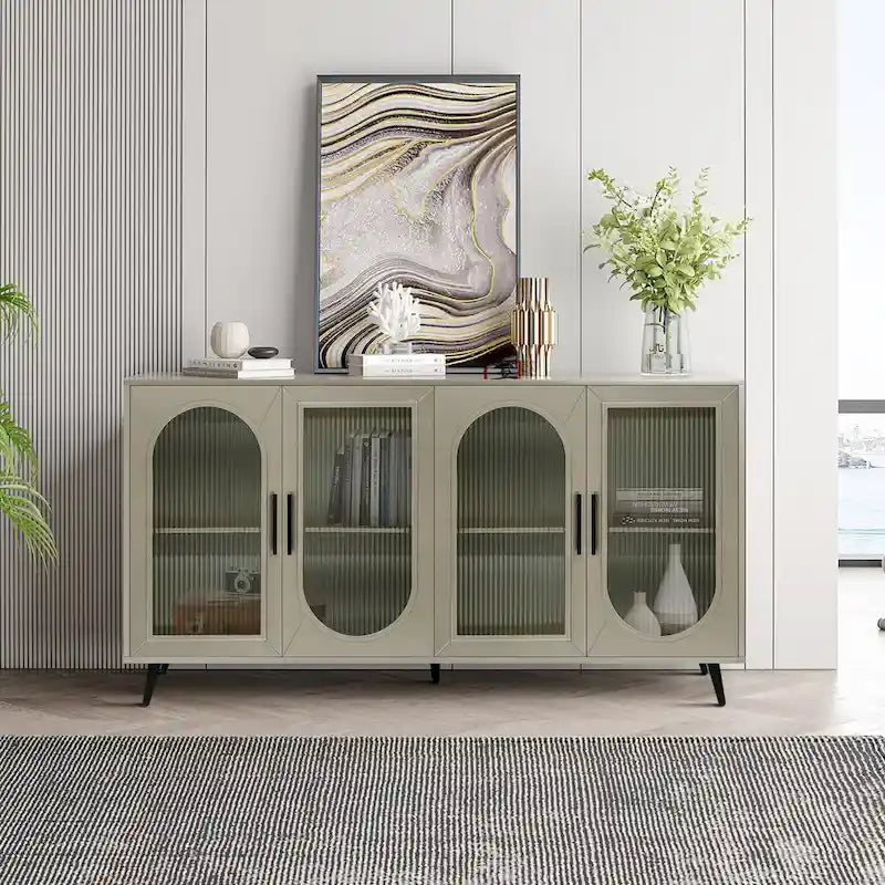 Meuble TV pour téléviseurs de plus de 65 pouces, meuble TV en bois avec placard de rangement et étagères réglables, console multimédia pour salon et chambre à coucher