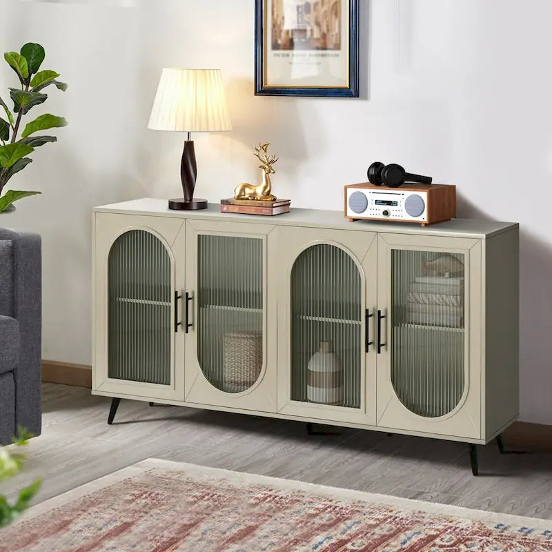 Meuble TV pour téléviseurs de plus de 65 pouces, meuble TV en bois avec placard de rangement et étagères réglables, console multimédia pour salon et chambre à coucher