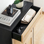 Meuble de rangement pour chaussures en rotin naturel, 2 portes basculantes et 1 tiroir