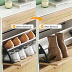 Meuble de rangement pour chaussures en rotin naturel, 2 portes basculantes et 1 tiroir
