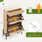 Meuble de rangement pour chaussures en rotin naturel, 2 portes basculantes et 1 tiroir