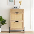 Meuble de rangement pour chaussures en rotin naturel, 2 portes basculantes et 1 tiroir