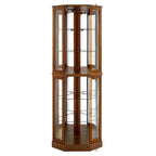 Vitrine d'angle 6 étagères avec lumières, miroirs et étagères réglables, Noyer
