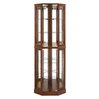 Vitrine d'angle 6 étagères avec lumières, miroirs et étagères réglables, Noyer