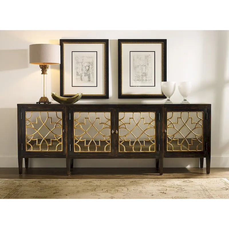 Console à quatre portes miroir - Ébène - 20L x 105l x 38H
