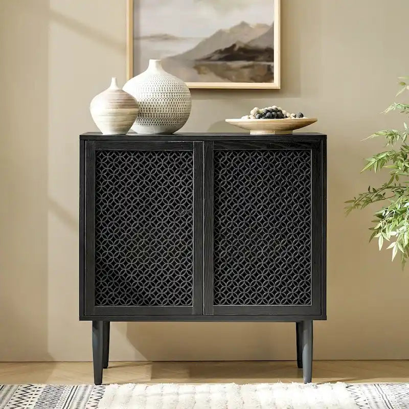 Buffet d'appoint moderne Dominik 32 po de haut à 2 portes avec lumière