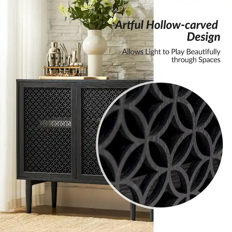 Buffet d'appoint moderne Dominik 32 po de haut à 2 portes avec lumière