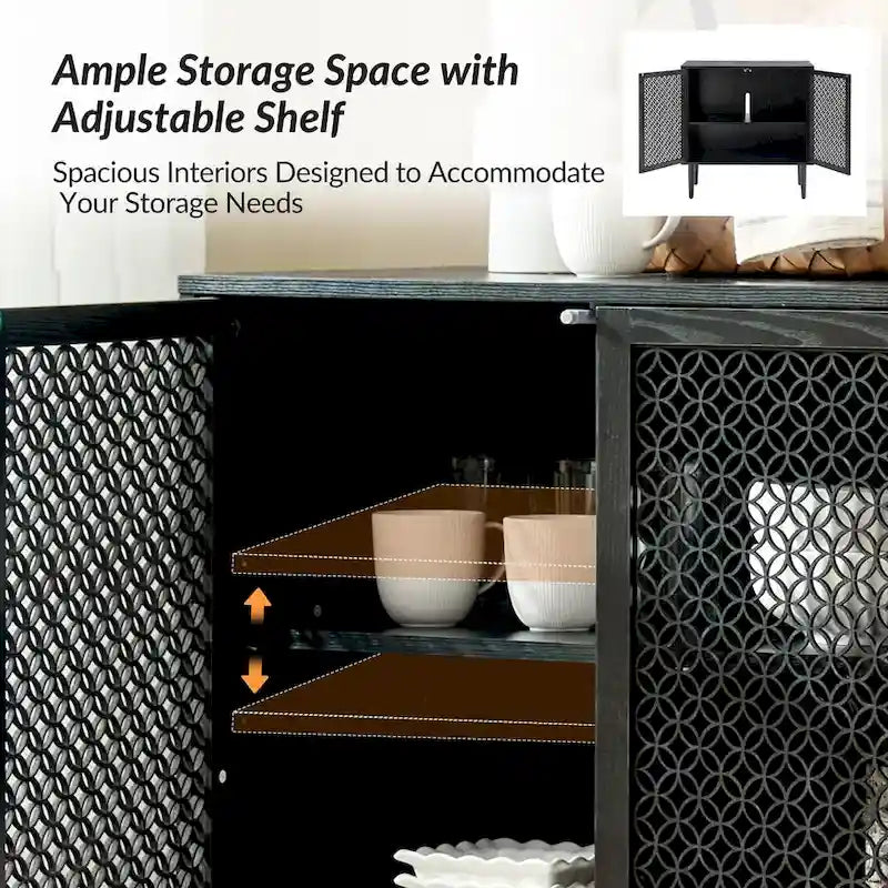 Buffet d'appoint moderne Dominik 32 po de haut à 2 portes avec lumière