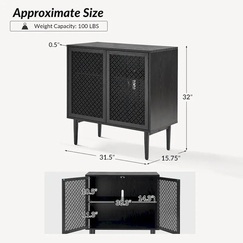 Buffet d'appoint moderne Dominik 32 po de haut à 2 portes avec lumière