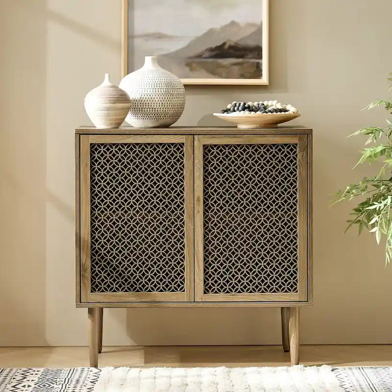 Buffet d'appoint moderne Dominik 32 po de haut à 2 portes avec lumière