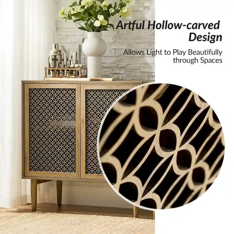 Buffet d'appoint moderne Dominik 32 po de haut à 2 portes avec lumière