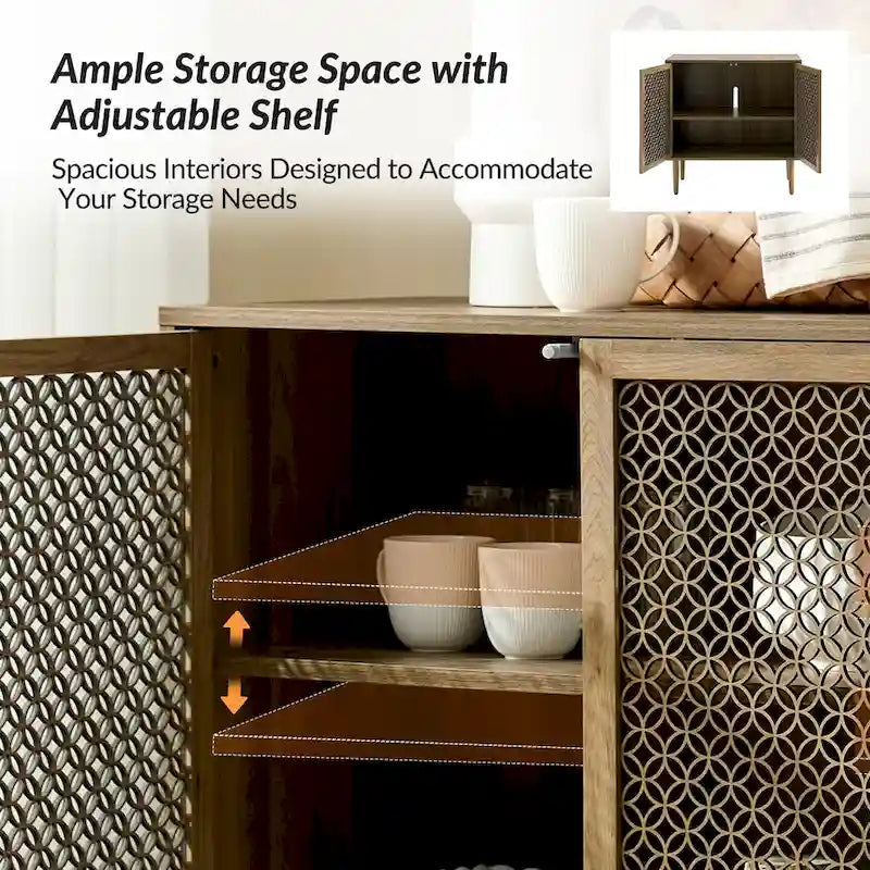 Buffet d'appoint moderne Dominik 32 po de haut à 2 portes avec lumière