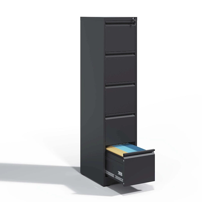 Meuble de classement vertical en métal à 5 tiroirs de 38 cm de large avec serrure pour documents A4/Legal/Letter, pour bureau et maison