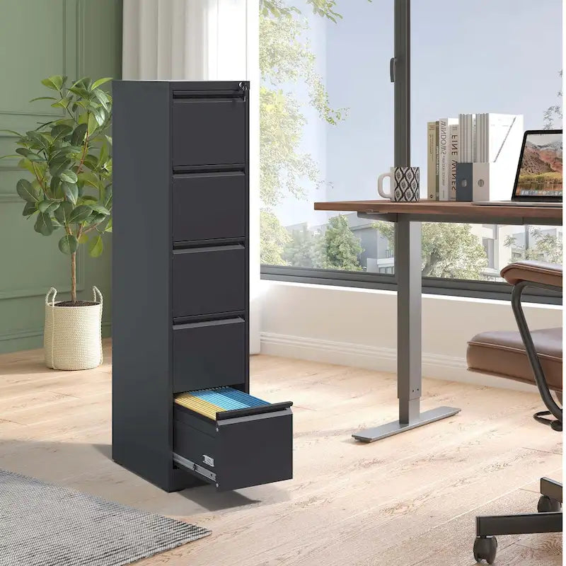 Meuble de classement vertical en métal à 5 tiroirs de 38 cm de large avec serrure pour documents A4/Legal/Letter, pour bureau et maison