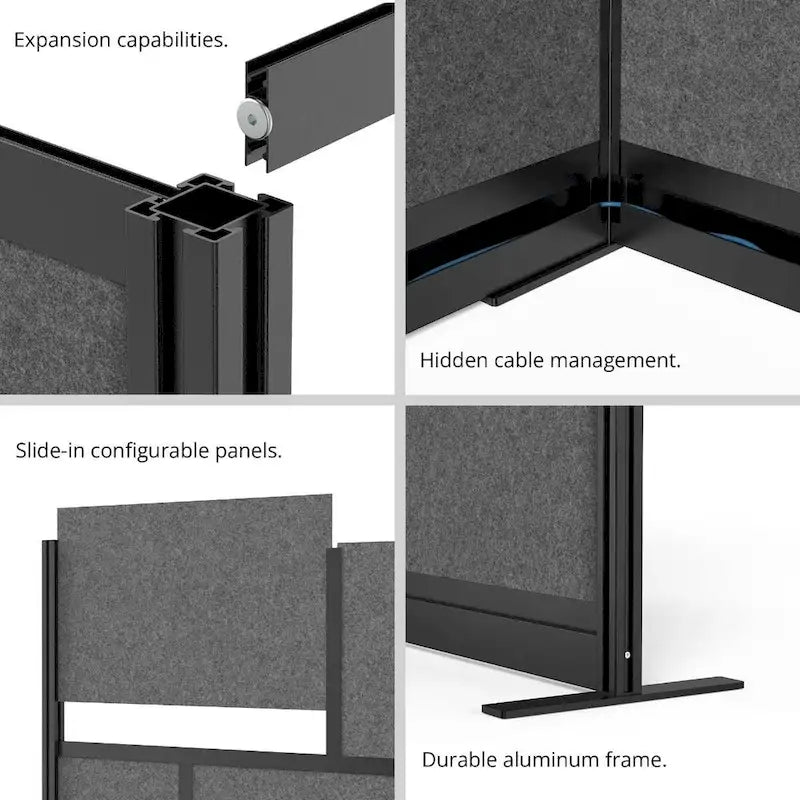 Système de cloison modulaire - Cadre noir - Cloison de démarrage 70 x 48 avec tableau blanc