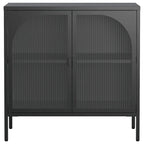 Bahut en Métal, Meuble de Rangement d'Appoint avec 2 Portes en Verre, Meuble Bar à Café avec Étagères Réglables, Capacité de 90 kg