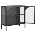 Bahut en Métal, Meuble de Rangement d'Appoint avec 2 Portes en Verre, Meuble Bar à Café avec Étagères Réglables, Capacité de 90 kg