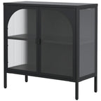 Bahut en Métal, Meuble de Rangement d'Appoint avec 2 Portes en Verre, Meuble Bar à Café avec Étagères Réglables, Capacité de 90 kg