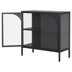 Bahut en Métal, Meuble de Rangement d'Appoint avec 2 Portes en Verre, Meuble Bar à Café avec Étagères Réglables, Capacité de 90 kg